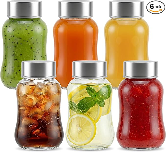 Danmu Glass Juice Bottles with Lids 5 fl.oz,Juicing Bottles Reusable Glass,Stainless Steel Lids 1... | Amazon (US)