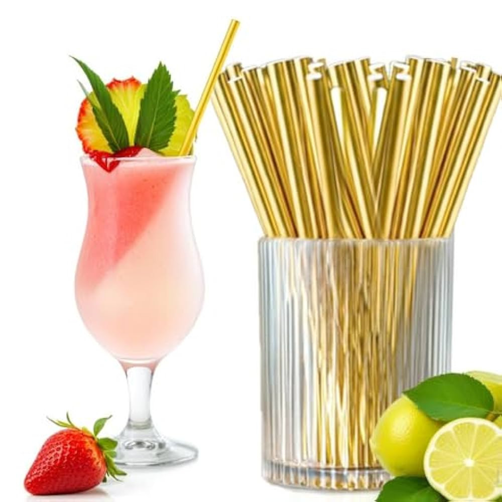 Gold Paper Straws Disposable Biodegradable Cocktail Drinking Cake Pop Sticks for Bachelorette Par... | Amazon (US)