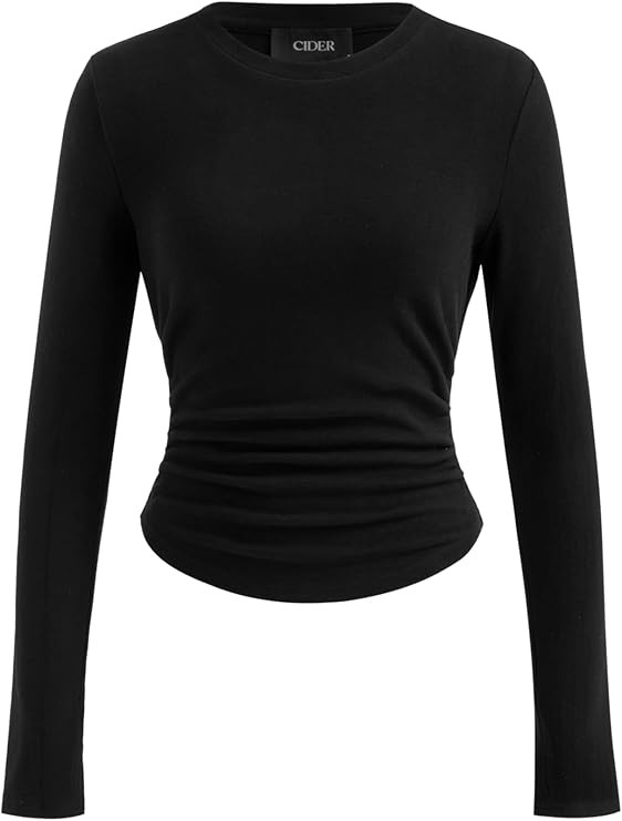 CIDER Long Sleeve Tops for Women Thermal Shirts Crew Neck Ruched Basic Fall Top Slim Fitted Casua... | Amazon (US)