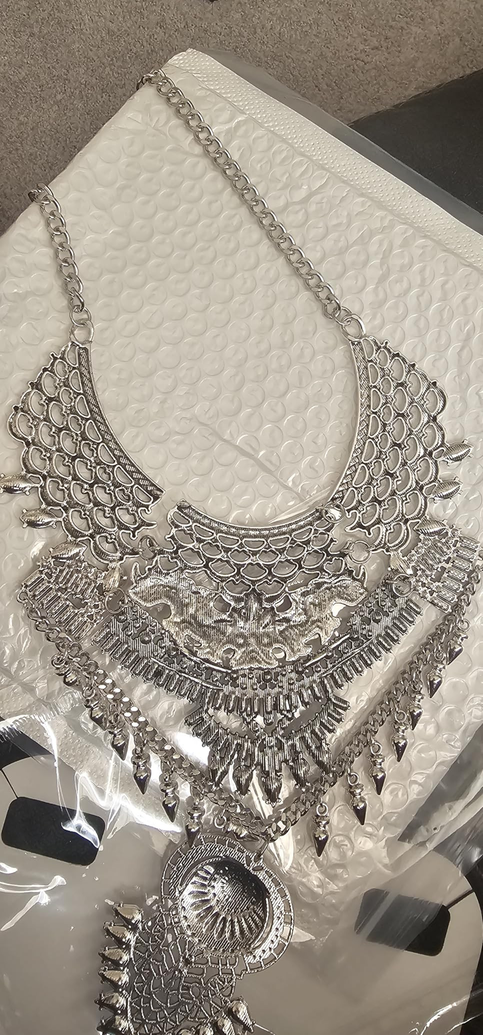 CCBFY Long Tassel Chunky Boho Coin Statement Necklace For Women Silver | Amazon (US)