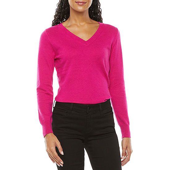 Worthington Womens Crew Neck Long Sleeve Grid Pullover Sweater | JCPenney