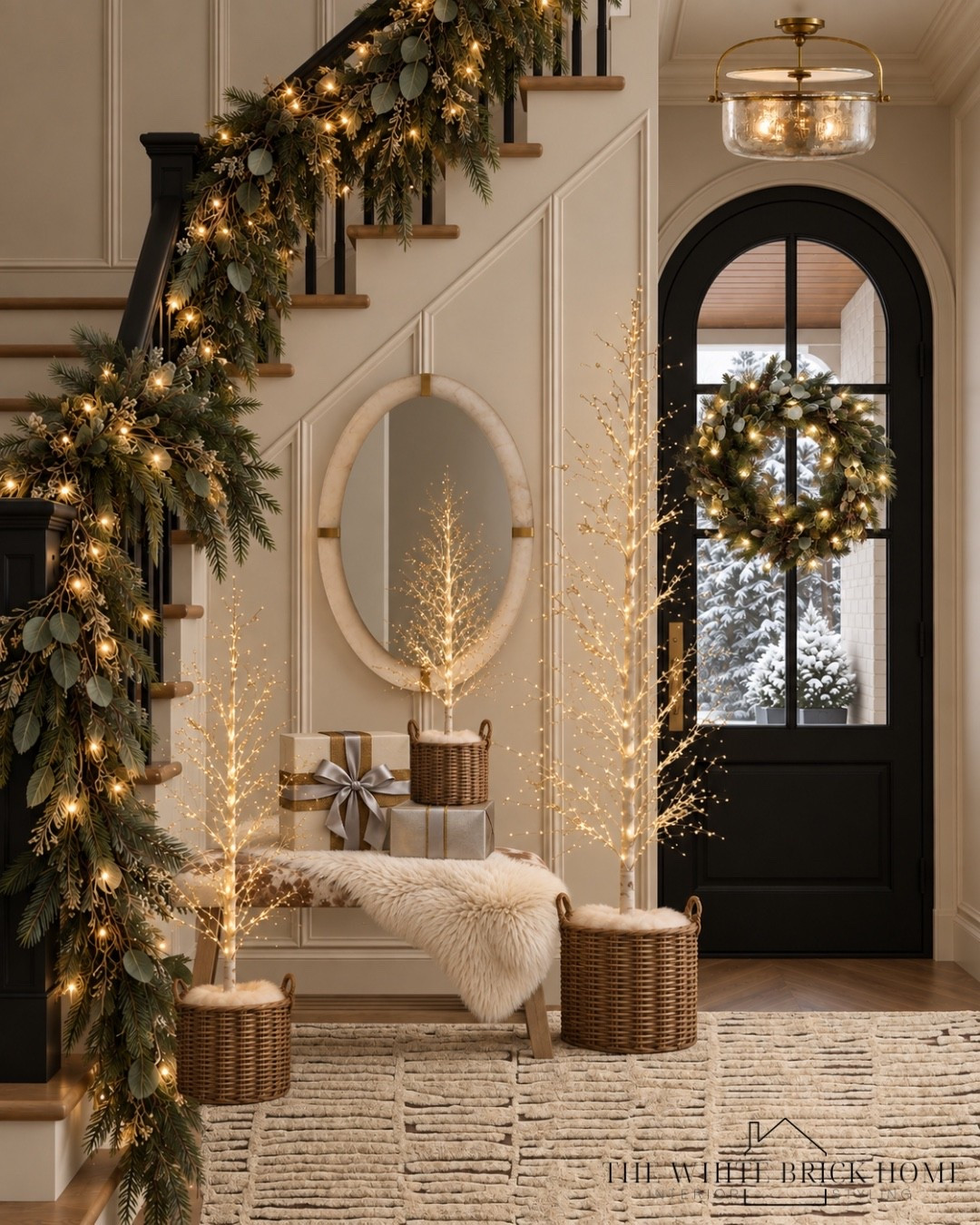 A warm, warm elevated holiday entryway where timeless traditions meets cozy Christmas. 

Christmas, Christmas foyer, garland, wall mirror, wreath, indoor holiday decor, entryway, entryway decor, area rug, home decor, Christmas decorations, holiday, holiday decoration, holiday wreath, faux tree, area rug for foyer, flush mount light, pottery barn, pottery barn Christmas, Christmas decor pottery barn, indoors tree, Christmas tree, Christmas tree decor #homedecor #christmas decor #potterybarn #potterybarndecor #homedesign #foyer