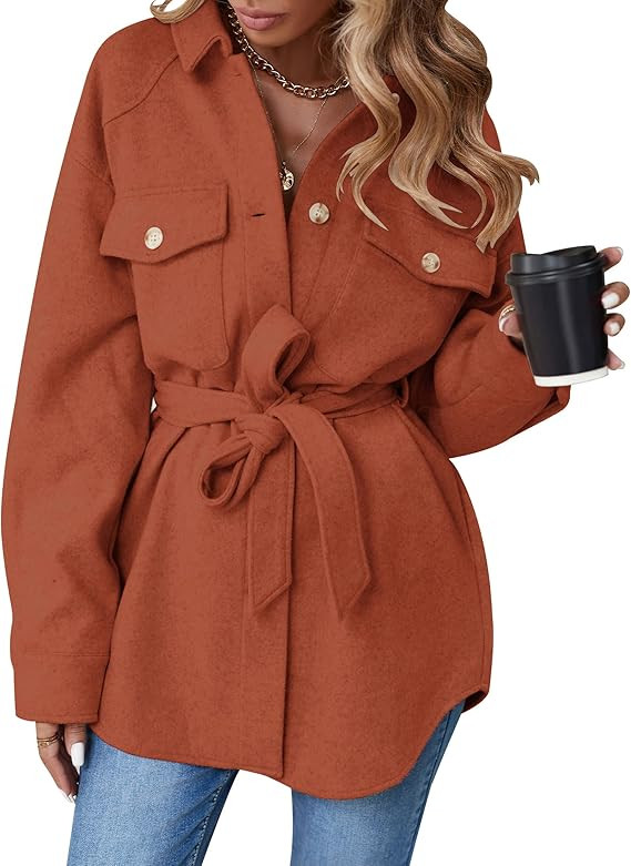 ZESICA Women's Casual Trench Coat Long Sleeve Lapel Button Down Belted Jacket Outerwear Peacoat w... | Amazon (US)