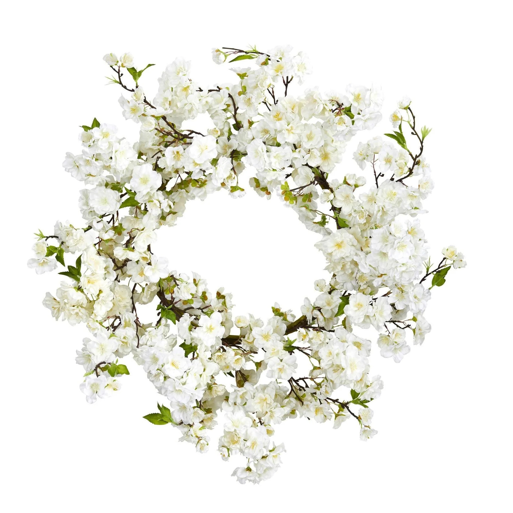 24” White Flower Blossom Wreath | Nearly Natural | Nearly Natural