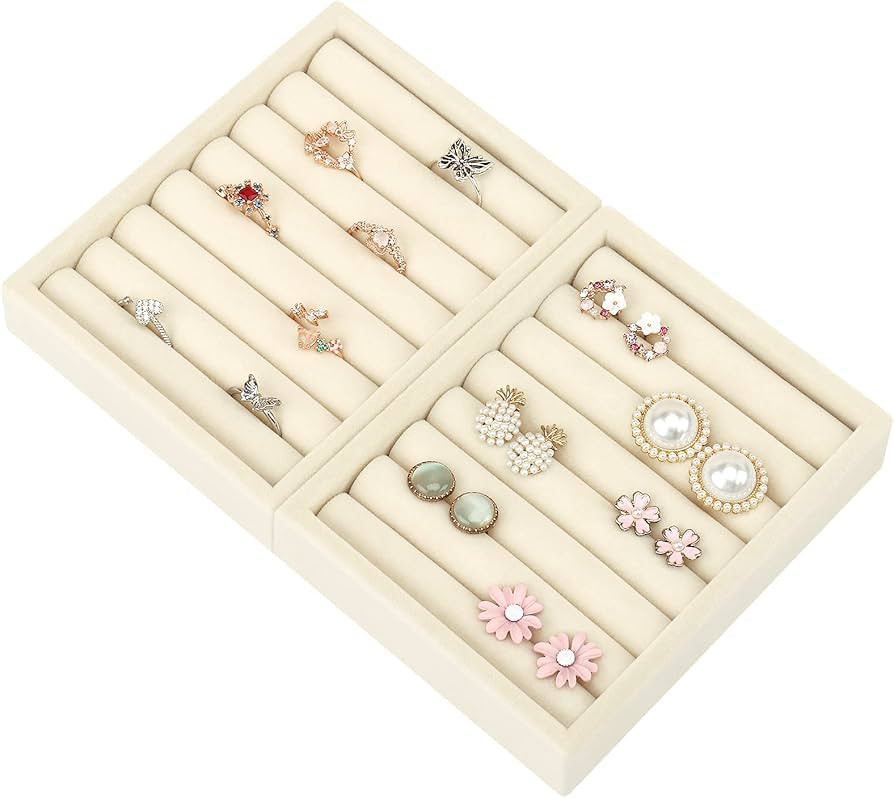 Small Jewelry Tray-Ring Organizer 2PCS Premium Velvet Rings Earrings Display Tray Storage Insert ... | Amazon (US)