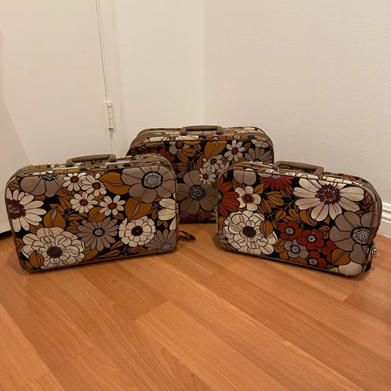Group of 3 Vintage Floral Suitcases Flower Brown Neutral | Etsy | Etsy (US)