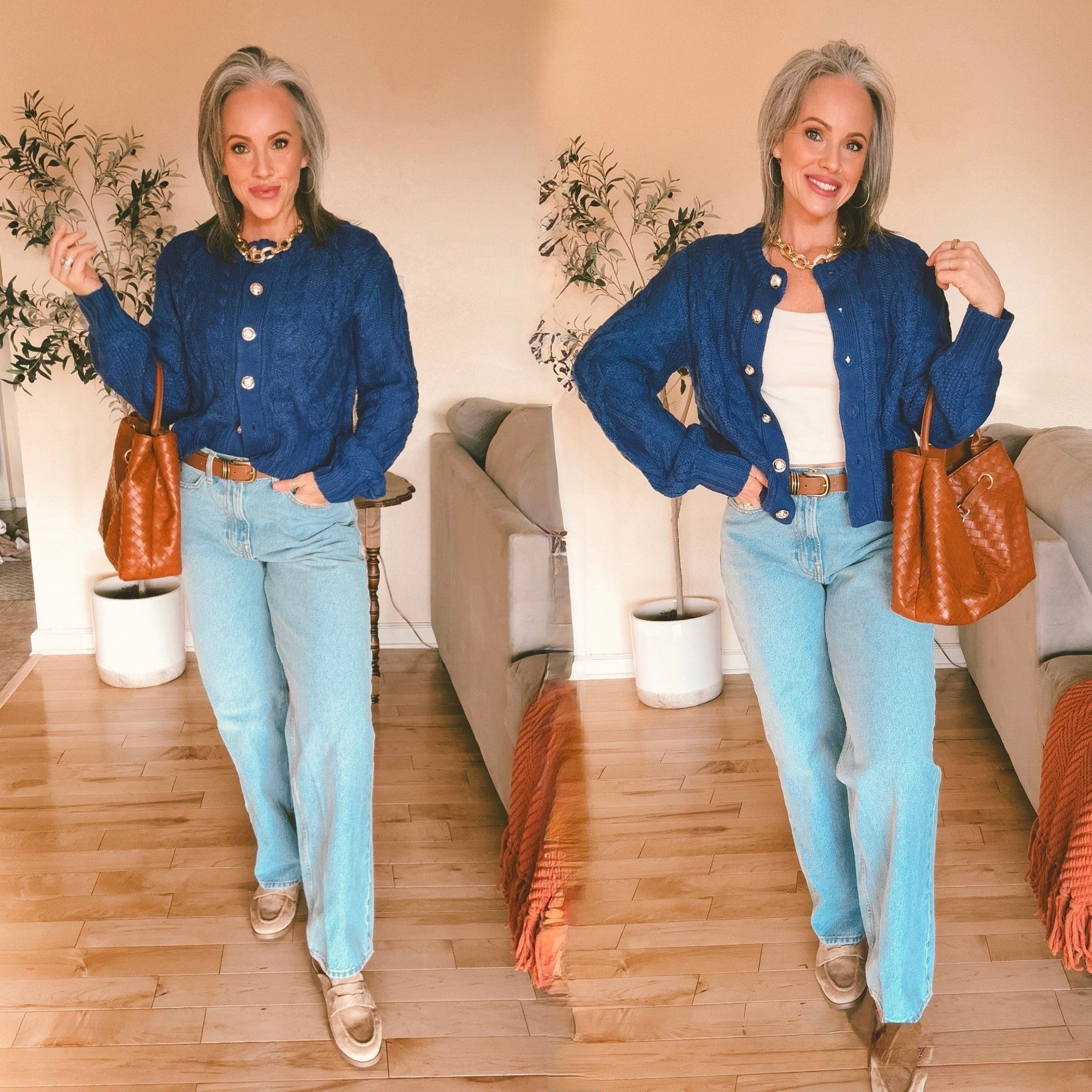 Cardigan: wearing my true size small, great quality not itchy
Jeans: slouchy mid rise jean from Abercrombie, in the curve love got my true size 27, they definitely run loose but that’s the style, maybe would have preferred to size down one.
Shoes: tts 
#falllooks #fallfashion #abercrombiedenim 

#LTKOver40 #LTKmomlife #LTKootd