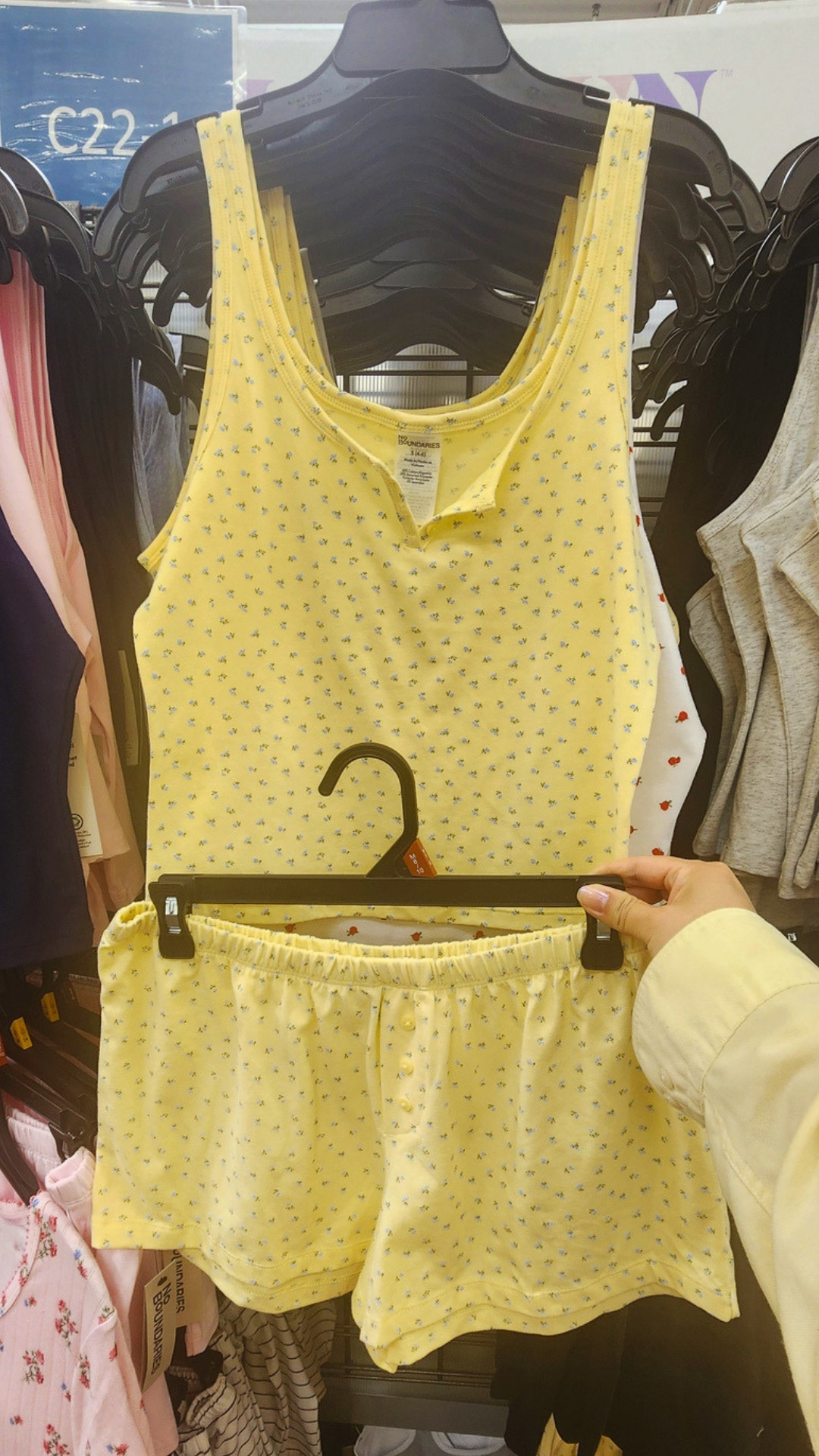 delicate floral print yellow pajama tank and shorts, also comes in pink, black, and gray, walmart style 2026 

 #LTKdayinmylife #LTKootd #LTKmomlife