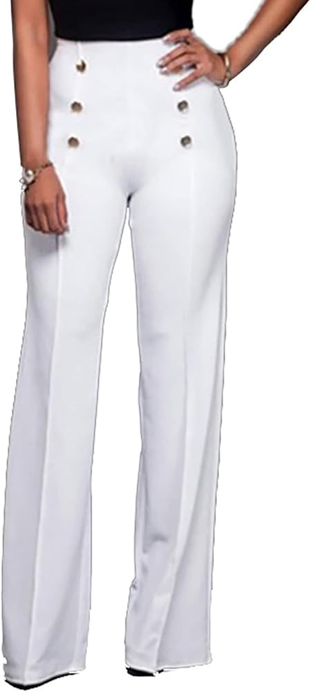 LKOUS Women's Stretchy High Waisted Wide Leg Button-Down Pants Work Dress Pants | Amazon (US)