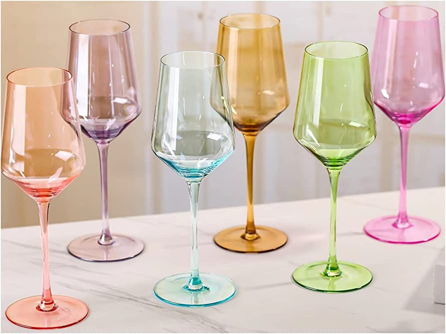 Physkoa Colored Wine Glasses Set of 6-14oz Stemmed Multi-Color Glass ,Crystal Colorful Wine Glas... | Amazon (US)
