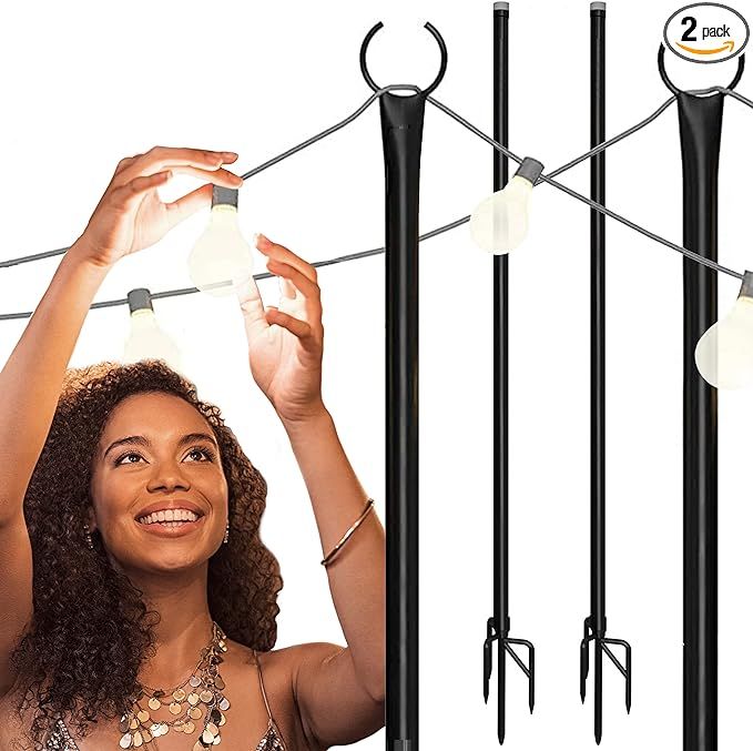 Holiday Styling String Light Poles for Outdoor String Lights - Metal Light Pole w/Hooks for Outdo... | Amazon (US)