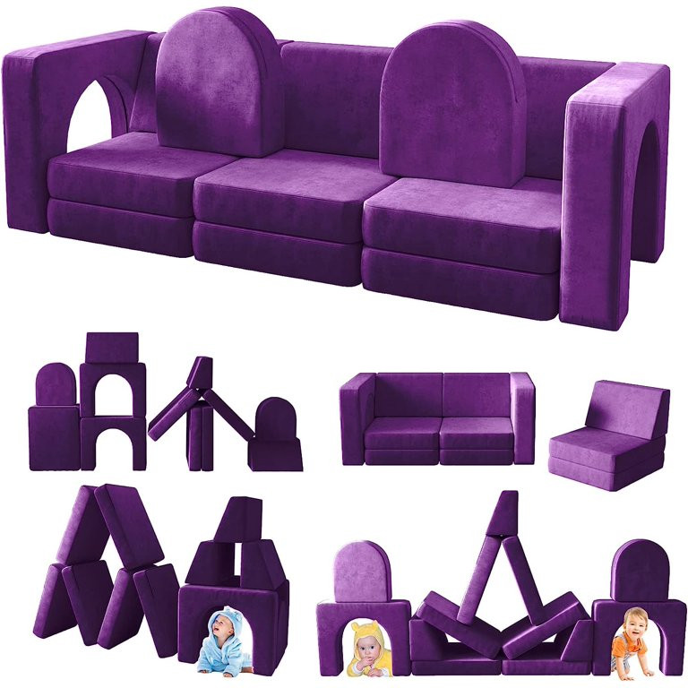 Kids Couch 12PCS, Linor Modular Toddler Couch for Playroom, Dutch Velvet Multifunctional Kid Couc... | Walmart (US)