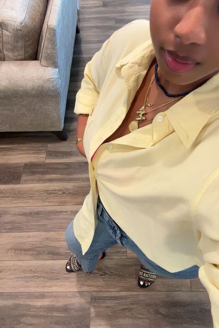 
Button down-  xl 
Jeans -  tts 8
Slides -  tts 

Sandals - slides - button down - everyday outfit - spring outfit - summer outfit - summer style - vacation outfit - workwear - jeans -  #ltkstyletip #ltksalealert #ltkfindsunder50    