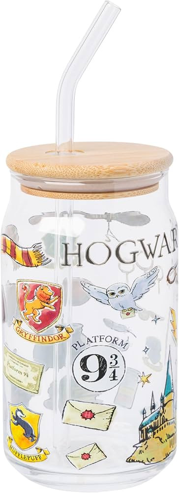 Silver Buffalo Harry Potter Hogwarts Platform 9 3/4 Gryffindor Hedwig Glass Jar Tumbler with Bamb... | Amazon (US)