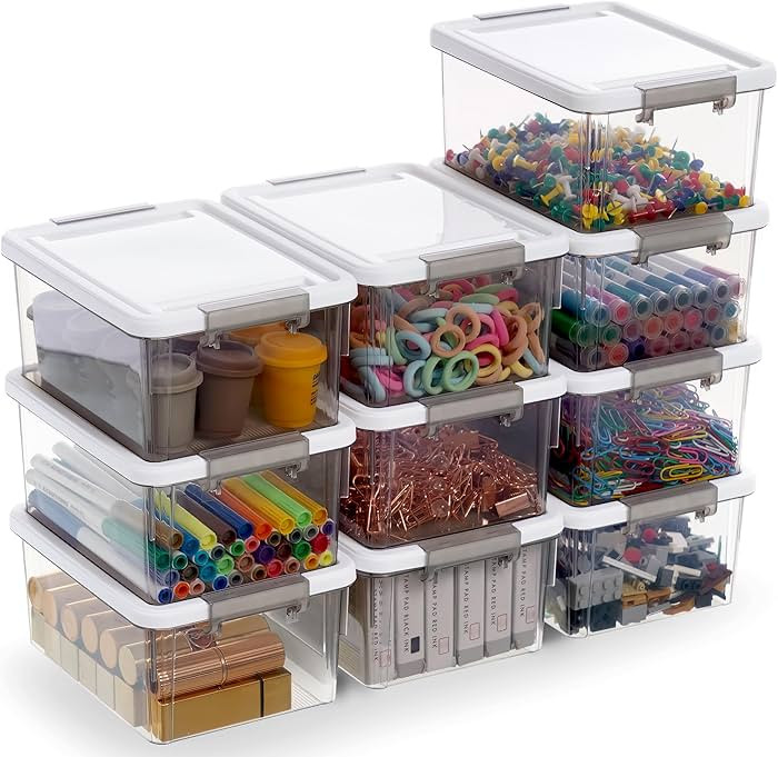 Citylife 1.32 QT 10 Pack Small Storage Bins Plastic Storage Container Stackable Box with Lids for... | Amazon (US)