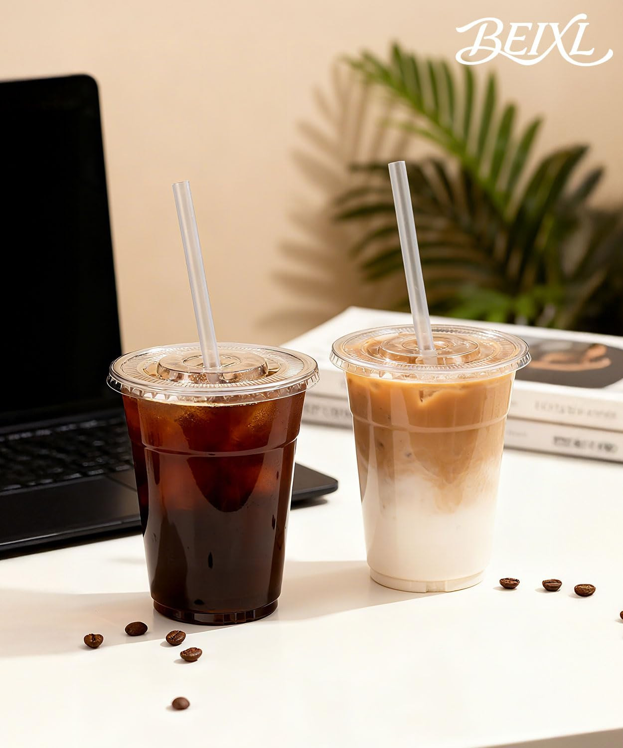 100 Pack - 16 oz Clear Plastic Cups with Lids and Straws,Sturdy & Food Safe Iced Coffee Cups with... | Amazon (US)