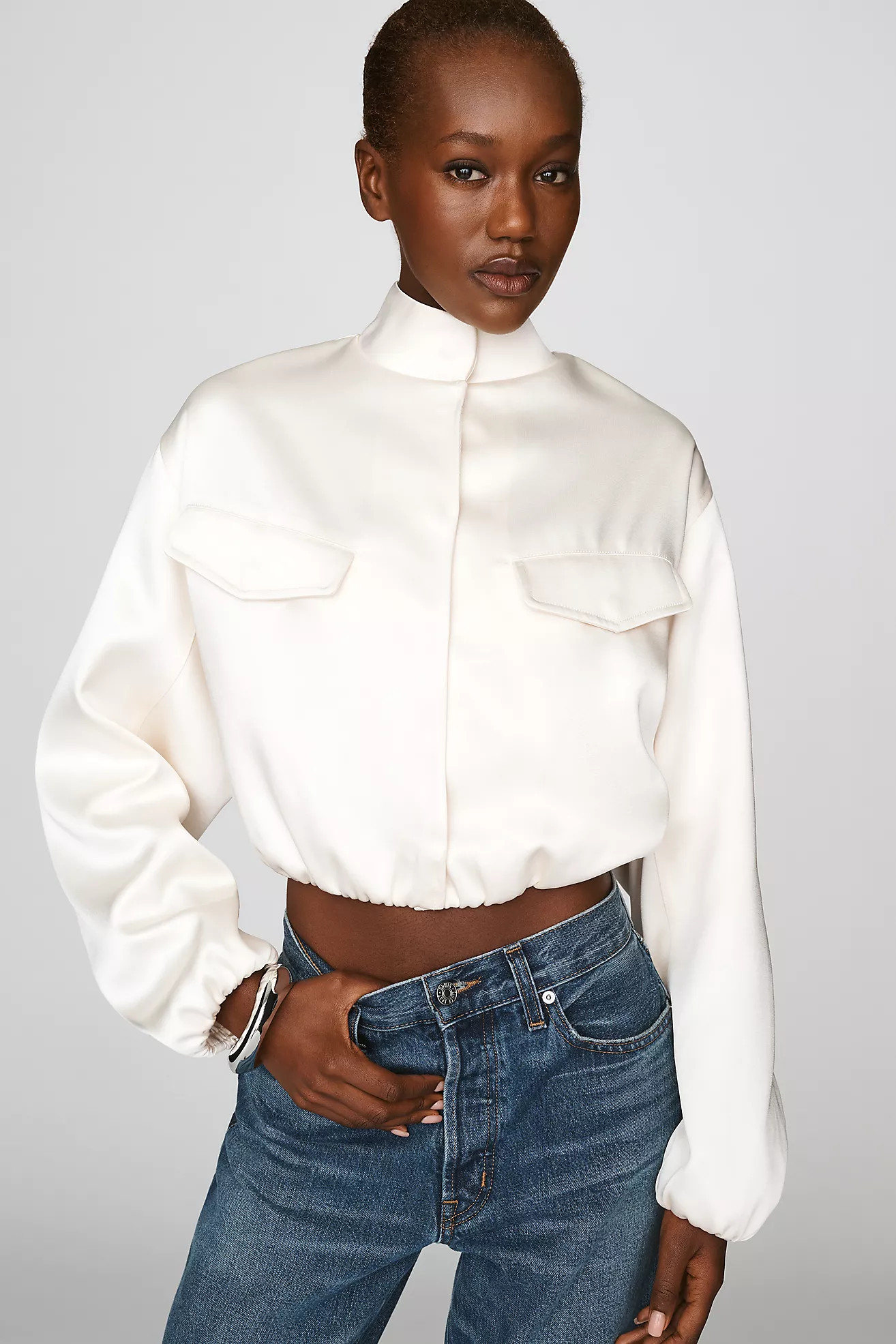 By Anthropologie Funnel-Neck Satin Jacket | Anthropologie (US)