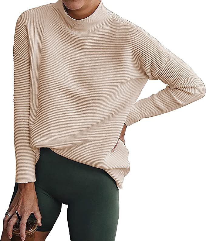 BTFBM Women Cozy Long Sleeve Turtleneck Fashion Sweaters Soft Solid Color Ribbed Knitted Casual W... | Amazon (US)