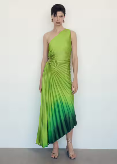 MANGO - Asymmetrical pleated dress green - 0 - Women | MANGO (US)