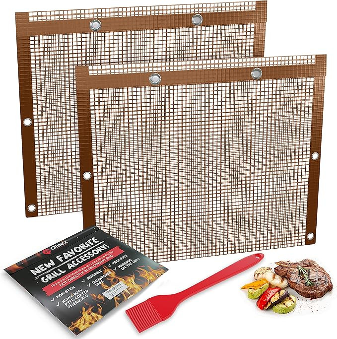 Oleex Non-Stick Large BBQ Grilling Bags Copper Color + Basting Brush - Reusable PTFE Mesh Indoor ... | Amazon (US)