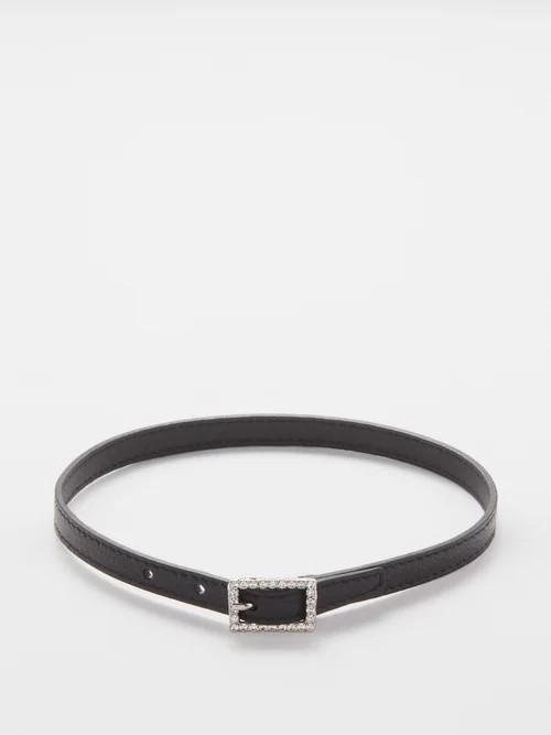 Saint Laurent - Crystal-buckle Leather Choker Necklace - Womens - Black Multi | Matches (US)