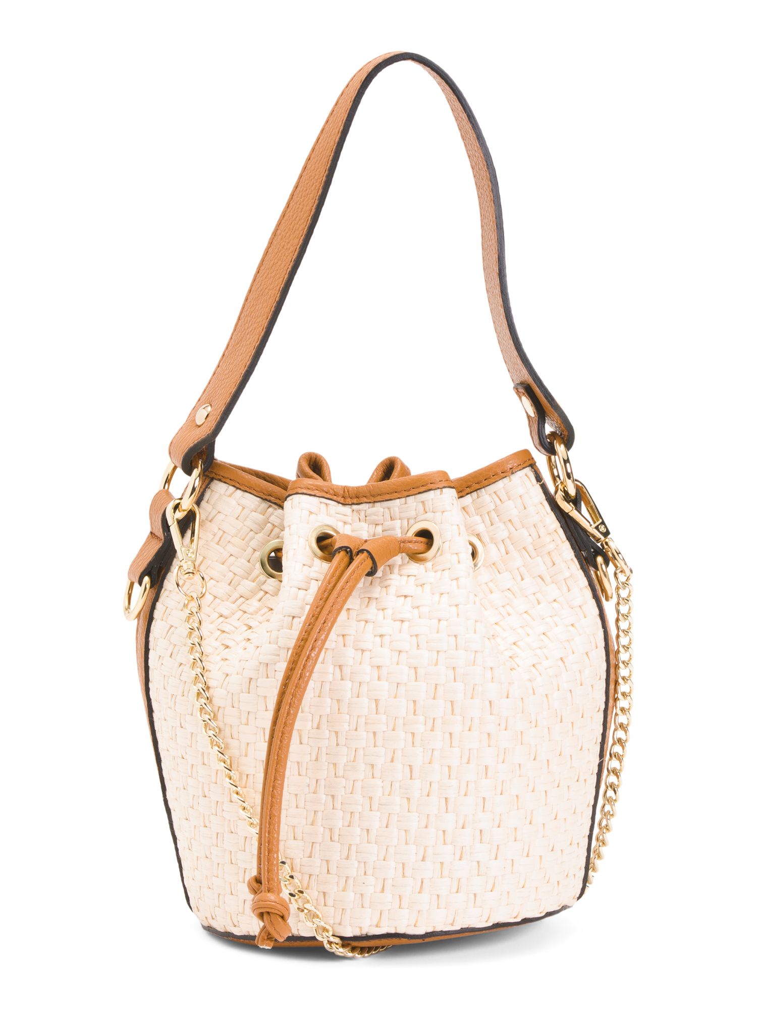 STELLA BIANCA Made In Italy Raffia Bucket Crossbody With Leather Trim | Marshalls