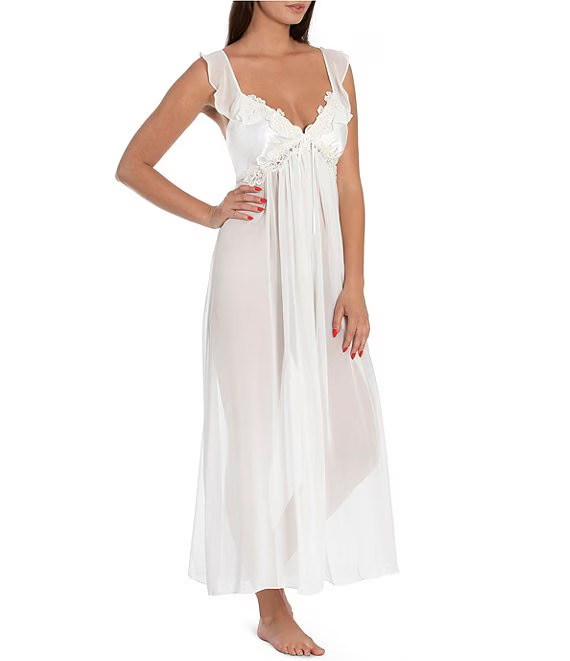 Sheer Chiffon & Satin Sweetheart Neck Long Gown | Dillard's