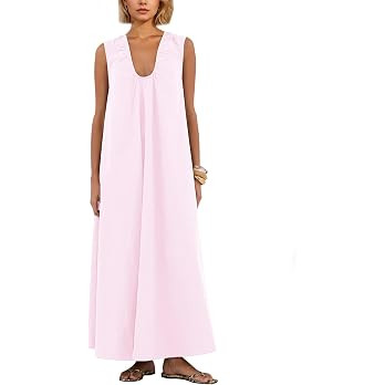 Women Sleeveless Ruched Maxi Dress Scoop Neck Long Elegant Dresses Wide Shoulder Strap Blouse Dre... | Amazon (US)