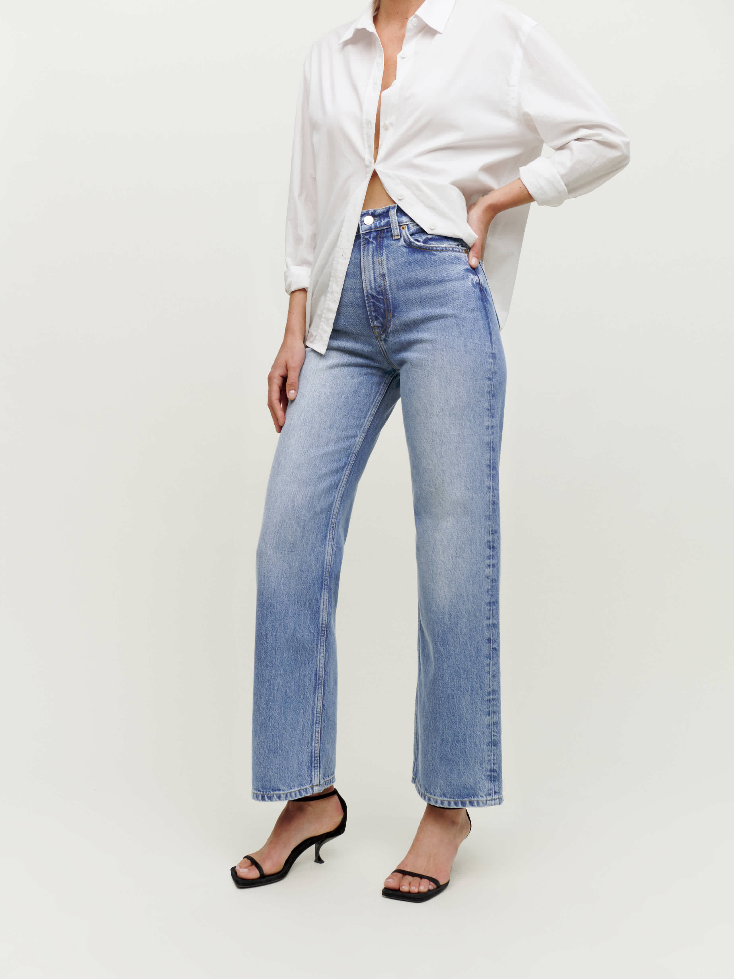 Reformation Wilder High Rise Wide Leg Cropped Jeans Blue Denim 25 | Reformation (Global)