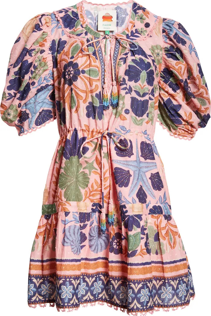 Seashell Tapestry Floral Clip Dot Puff Sleeve Minidress | Nordstrom