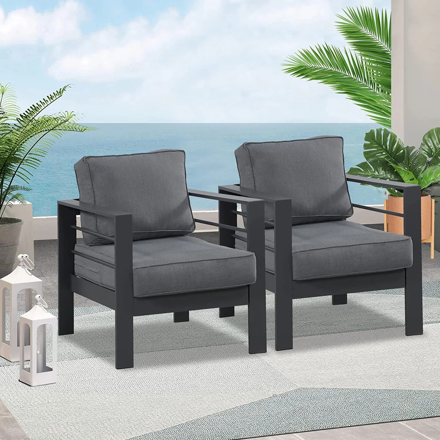 Superjoe Outdoor 2 Pieces Aluminum Armchair Patio Furniture, Outside Single Sofa Grey Metal Chair... | Walmart (US)