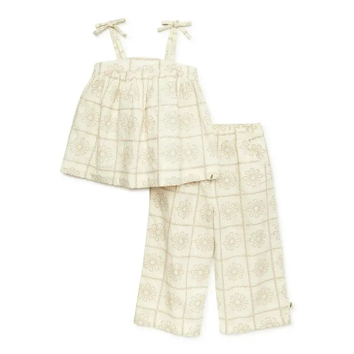 easy-peasy Toddler Girl Tie Shoulder Top and Wide Leg Pants Set, 2-Piece, Sizes 12M-5T | Walmart (US)