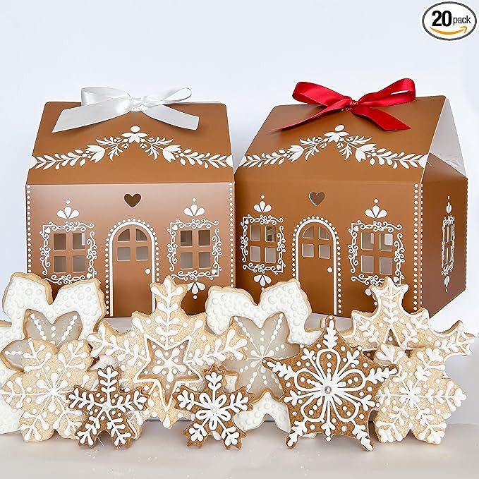 20 Pcs Gingerbread House Shaped Gift Boxes for Treats, Desserts, Fancy Cookie, White Gable Bakery... | Amazon (US)