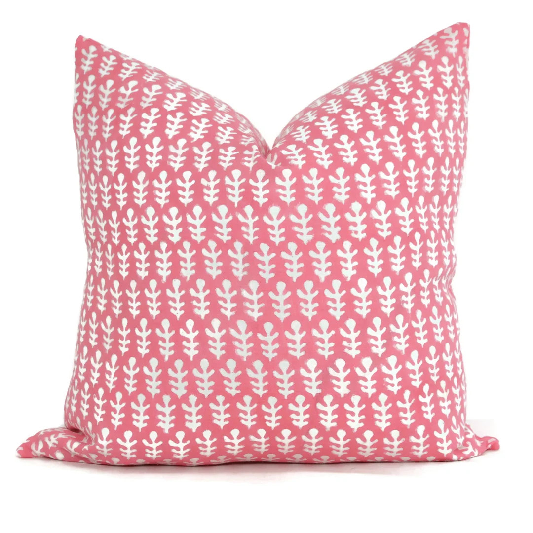 Pink Floral Woodblock Pillow Cover: Molly Mahon Bagru Print - Etsy | Etsy (US)