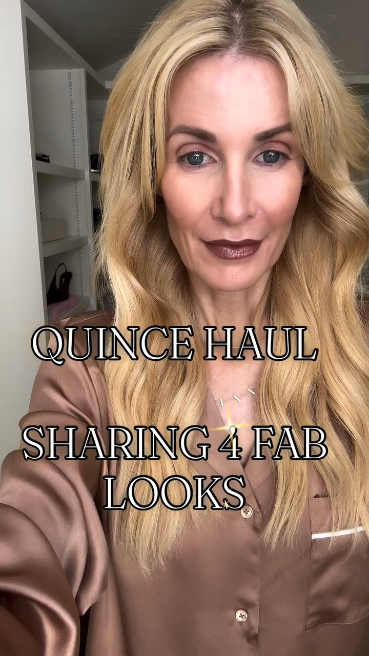 ✨QUINCE HAUL✨ — four fabulous looks I’m obsessed with right now 🤎 Look 1: These insanely soft silk pajamas — so luxurious looking and unbelievably comfortable. Perfect for cozy nights or chic lounging. Look 2: This cashmere matching set — a cashmere top paired with lounge pants in the most gorgeous chocolate brown shade. I topped it off with a leather jacket to elevate my loungewear game. Look 3: These soft barrel jeans — yes, barrel jeans can actually be flattering! I styled them with this navy cardigan, an easy piece to throw on and go. Look 4: This ribbed chocolate brown midi dress — wrinkle-free and so chic. I layered it with a faux leather jacket in the same tone for a sleek monochromatic look. All pieces run true to size — I’m wearing a small in the PJs, 24 in the denim, and XS in the cardigan, sweater, and jacket. Which look is your fave? 👇 #quincehaul #over50style #quincestyle #fallfashion #loungewearlove  

 

#LTKCyberWeek #LTKOver40 #LTKFindsUnder100