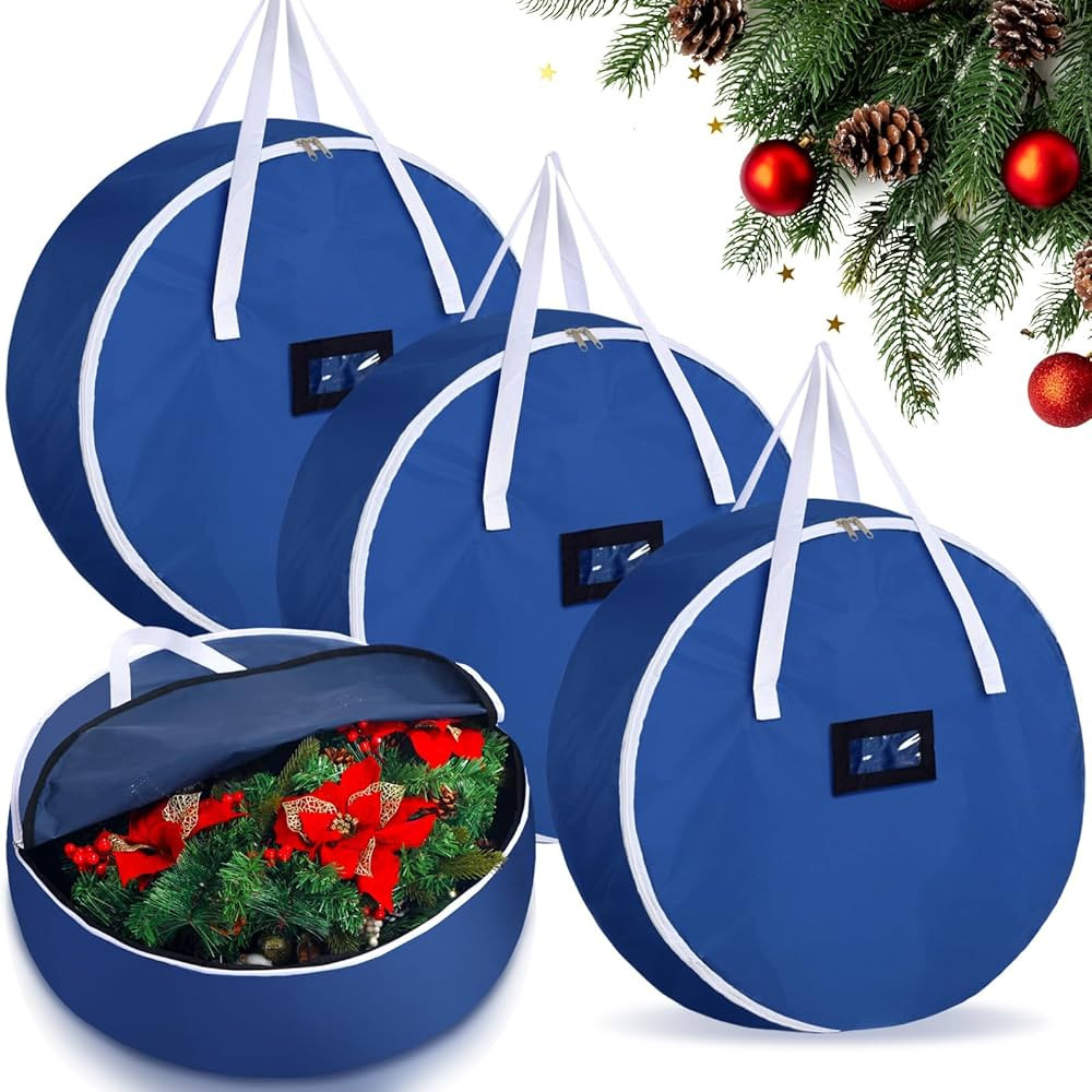 Abbylike 4 Pcs Christmas Wreath Storage Bag 24" x 7" Waterproof Oxford Wreath Storage Bag with Re... | Amazon (US)
