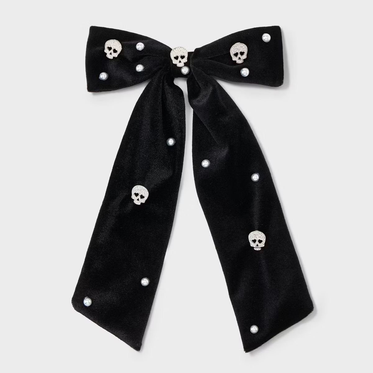 Halloween Velvet Skull Pearl Hair Bow - Black | Target