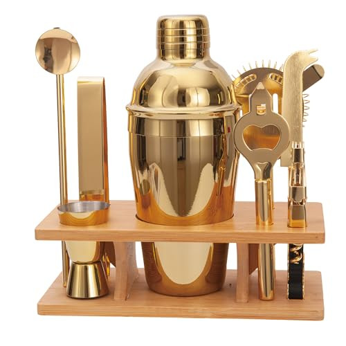 JNWINOG 9Pcs-Cocktail Shaker Set Bartending Kit Cocktail Bar Set Cocktail Mix Drink Making Kit Professional Bar and Home Drink Bar Tools for Bartender (Gold, 9Pcs) | Amazon (US)