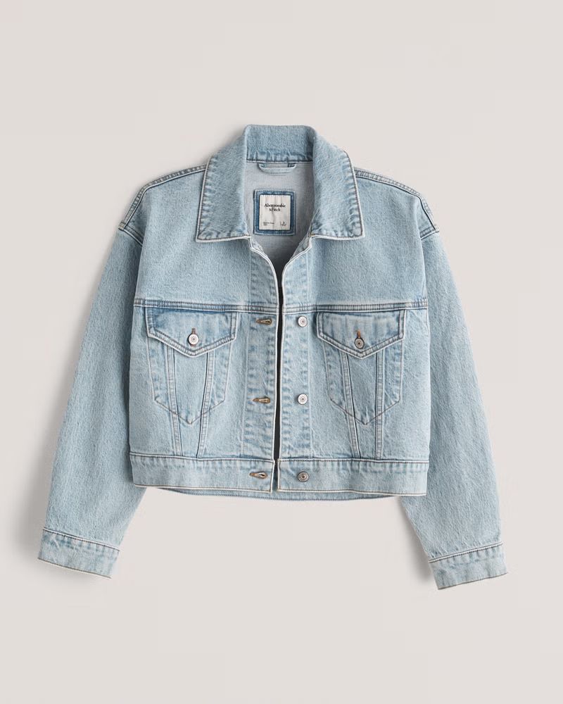 Abercrombie & Fitch Women's Cropped Denim Jacket in Light Wash - Size M | Abercrombie & Fitch (US)