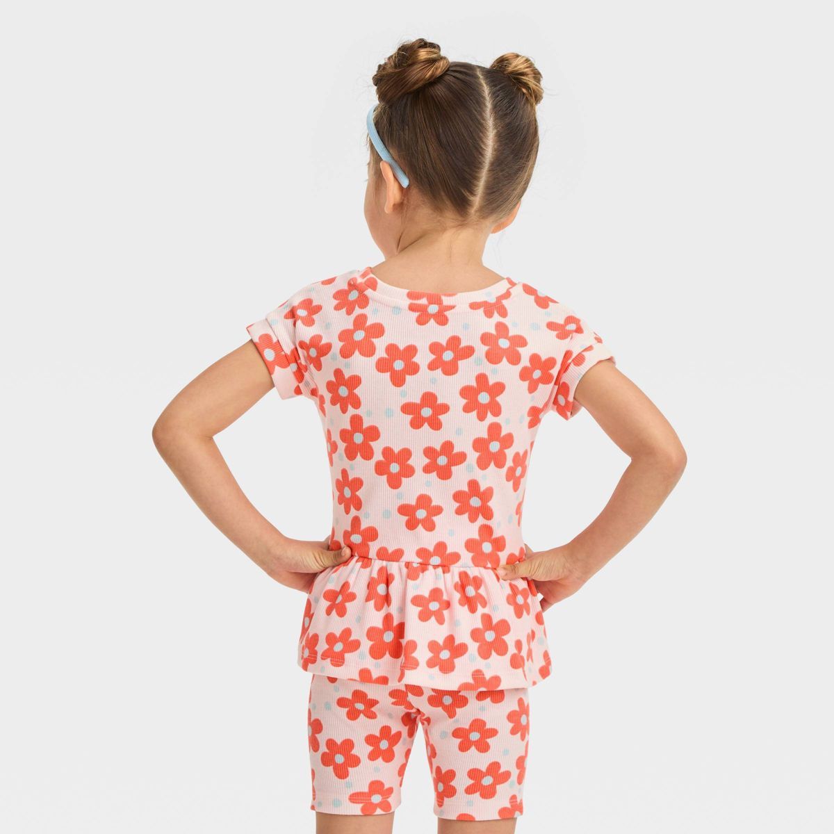 Toddler Girls' Floral Ribbed Top - Cat & Jack™ Pink 5T: Crewneck, Cotton Blend, Stretchy, Peplu... | Target