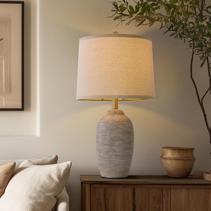 24.5" Handcrafted Ceramic Table Lamp - Single Farmhouse Vintage Rustic Bedside Lighting for Livin... | Amazon (US)