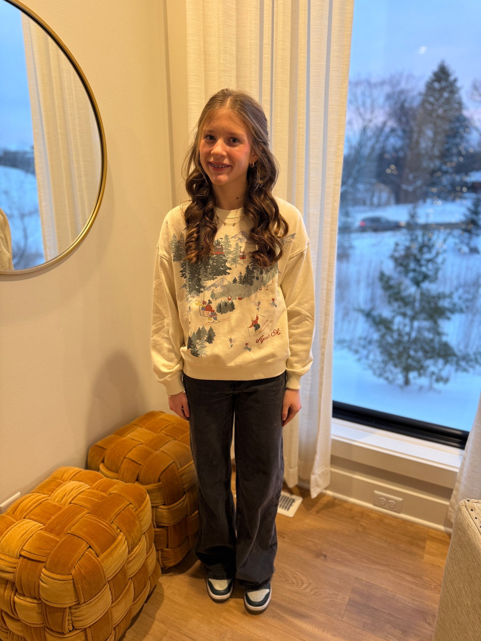 Emersyn grabbed the cutest Christmas sweatshirt at American Eagle! It’s not too Christmasy, so I feel like we’ll be able to wear it all winter, even past Christmas! I love it too and am sharing it with her! So fun to be able to share clothes with my girls! 