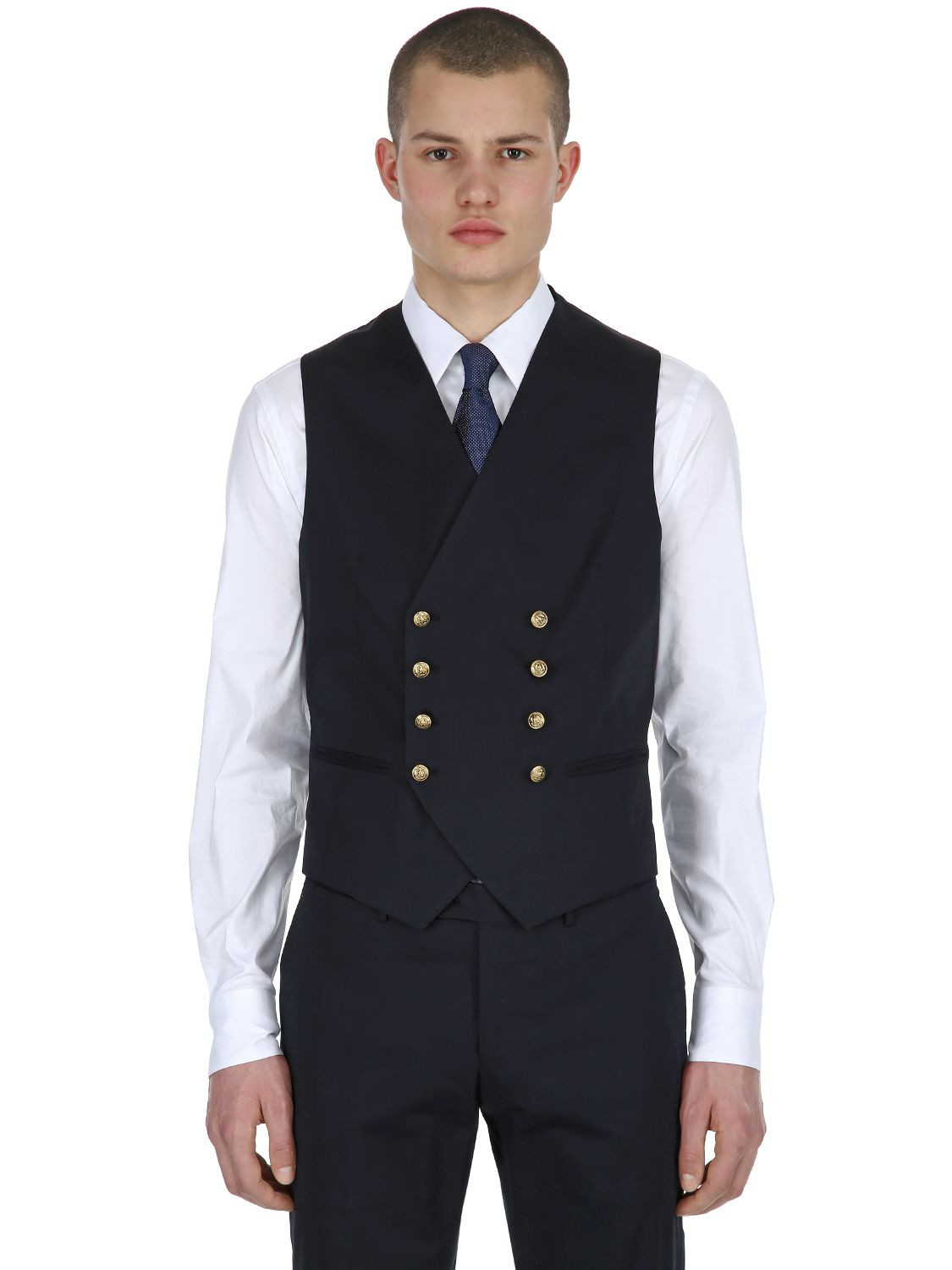 DOUBLE BREASTED STRETCH GABARDINE VEST | Luisaviaroma