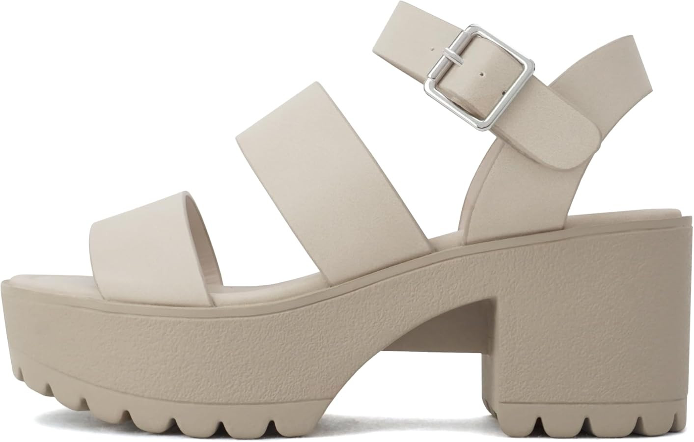 Soda ACCOUNT ~ Women Open Toe Two Bands Lug sole Fashion Block Heel Sandals with Adjustable Ankle... | Amazon (US)