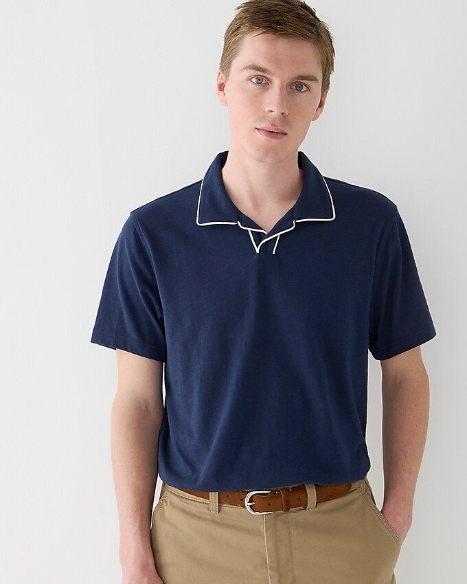 Garment-dyed johnny-collar polo shirt in tipped slub cotton | J.Crew US