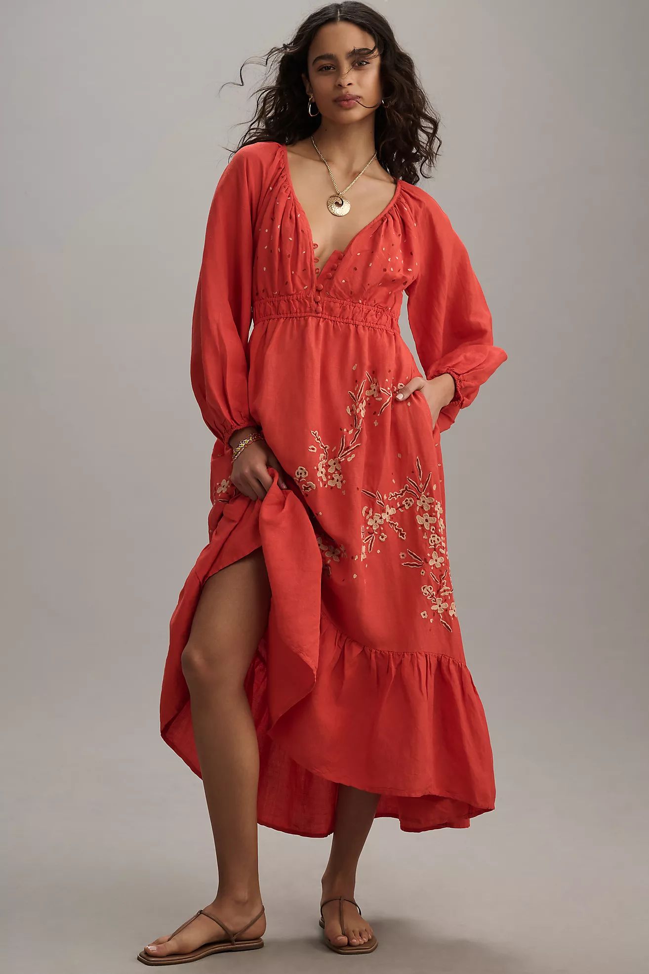 By Anthropologie Embroidered V-Neck Maxi Dress | Anthropologie (US)