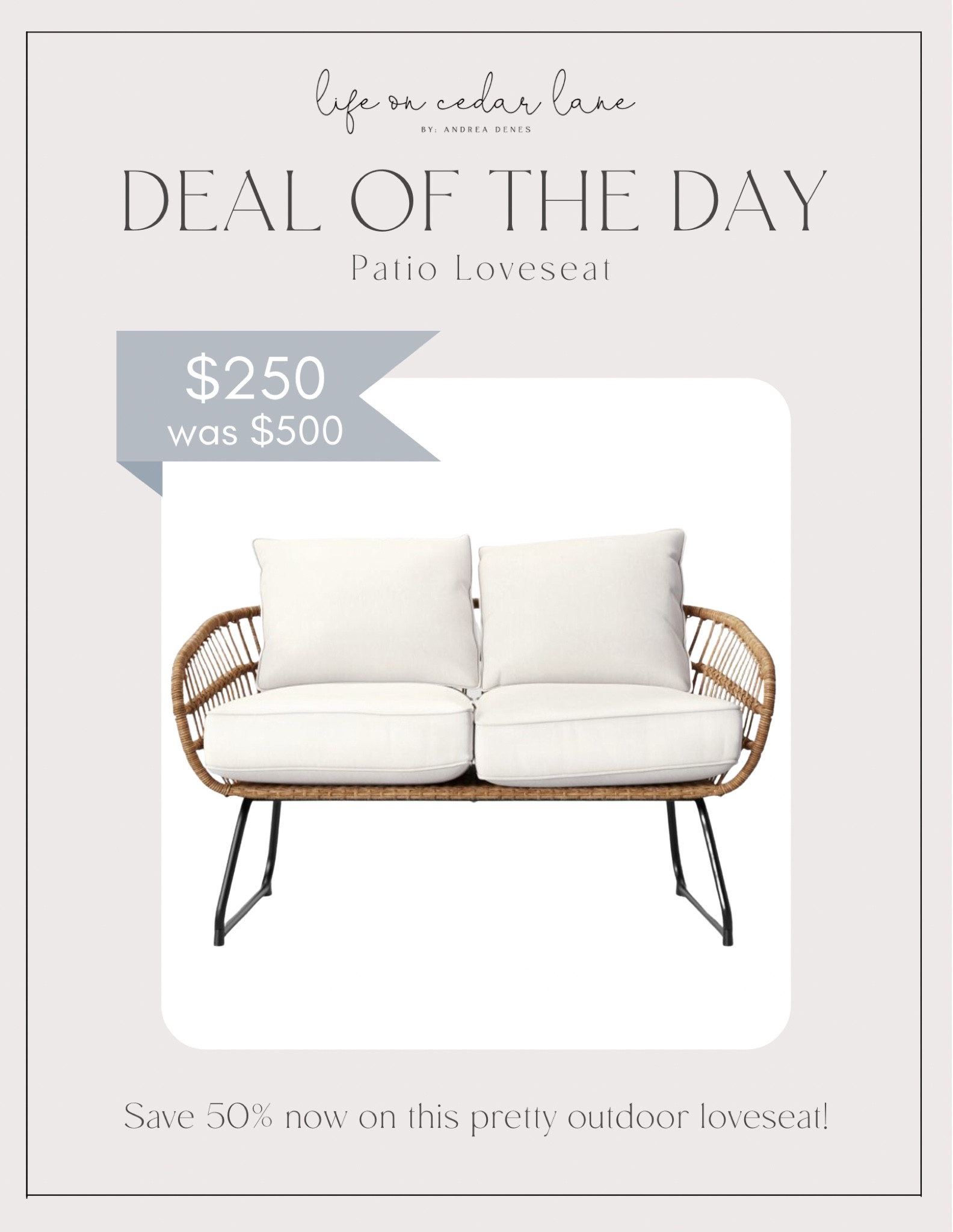 Save 50% on this pretty outdoor loveseat!! Give your patio a refresh with this super affordable outdoor furniture!

#patiodecor #outdoorfurniture #frontporch

#LTKSeasonal #LTKsalealert #LTKhome