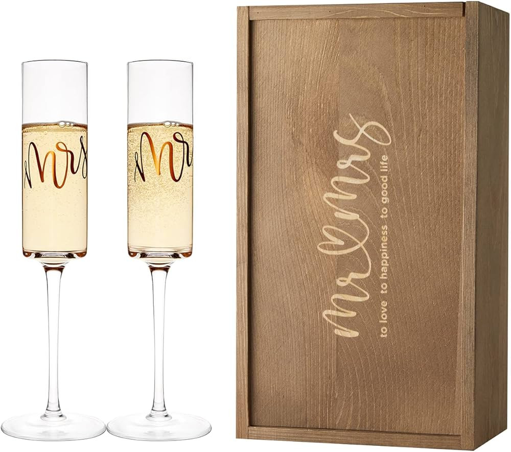 AW BRIDAL Wedding Champagne Flutes set of 2, Crystal Champagne Flutes for Mr and Mrs Wedding Gift... | Amazon (US)