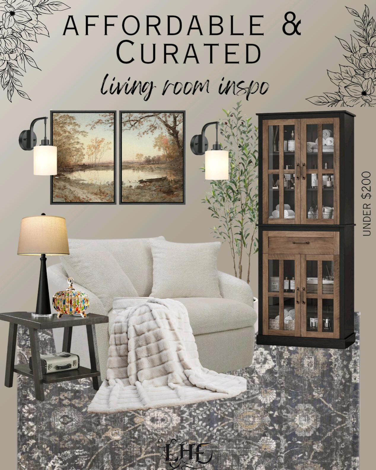 Rustic with modern touches living room inspo! Shop by clicking the thumbnails below 👇.  . . Living room inspo, oversized chair, oversized swivel chair, cozy chair, blanket, Faux fur blanket, table lamp, table decor, storage cabinet, display cabinet, curio cabinet, wall art, wall decor, landscape wall art, rechargeable wall lights, olive tree, living room decor, affordable home decor, affordable rug, affordable, modern farmhouse living room, farmhouse living room, modern farmhouse, farmhouse decor, sitting area, sitting chair, accent chair, accent chairs living room, accent cabinet, accent chair bedroom, accent table, side table, lamp, living room lamp

#LTKSaleAlert #LTKHome #LTKStyleTip