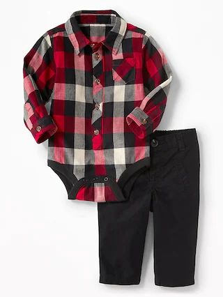 Old Navy Baby 2-Piece Bodysuit And Pants Set For Baby Black/Red Plaid Size 0-3 M | Old Navy US